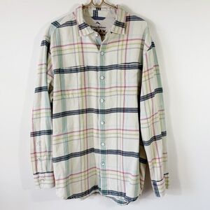 Tommy Bahama Cream Plaid Flannel Button Down Shirt Size XL